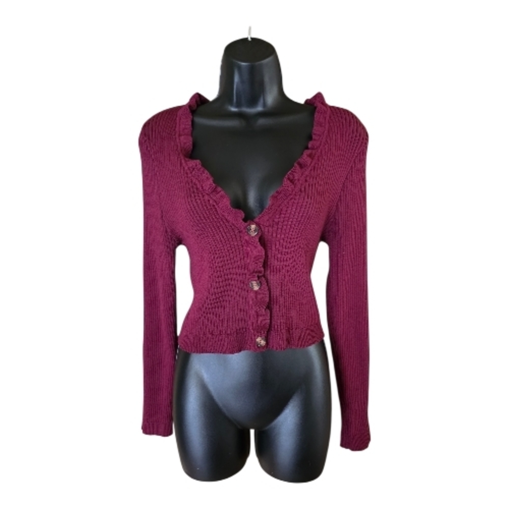 Fashion Nova Maroon Ruffle Cardigan Sweater